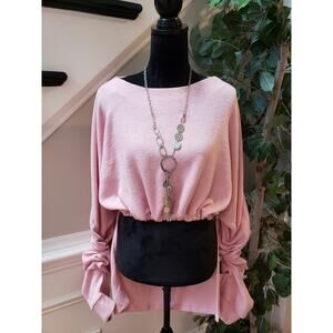 Balkan Sweater Womens Large Pink Knitted High Low Bow Back Boat Neck Pullover